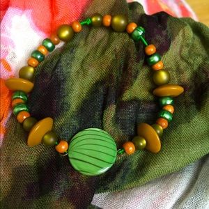 Handcrafted Olive,Dark Green&Tan Beaded Bracelet
